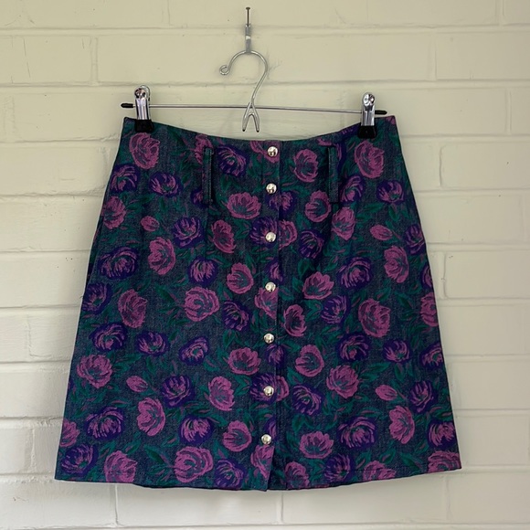 Custom painted denim mini skirt, size 0 - Picture 1 of 3